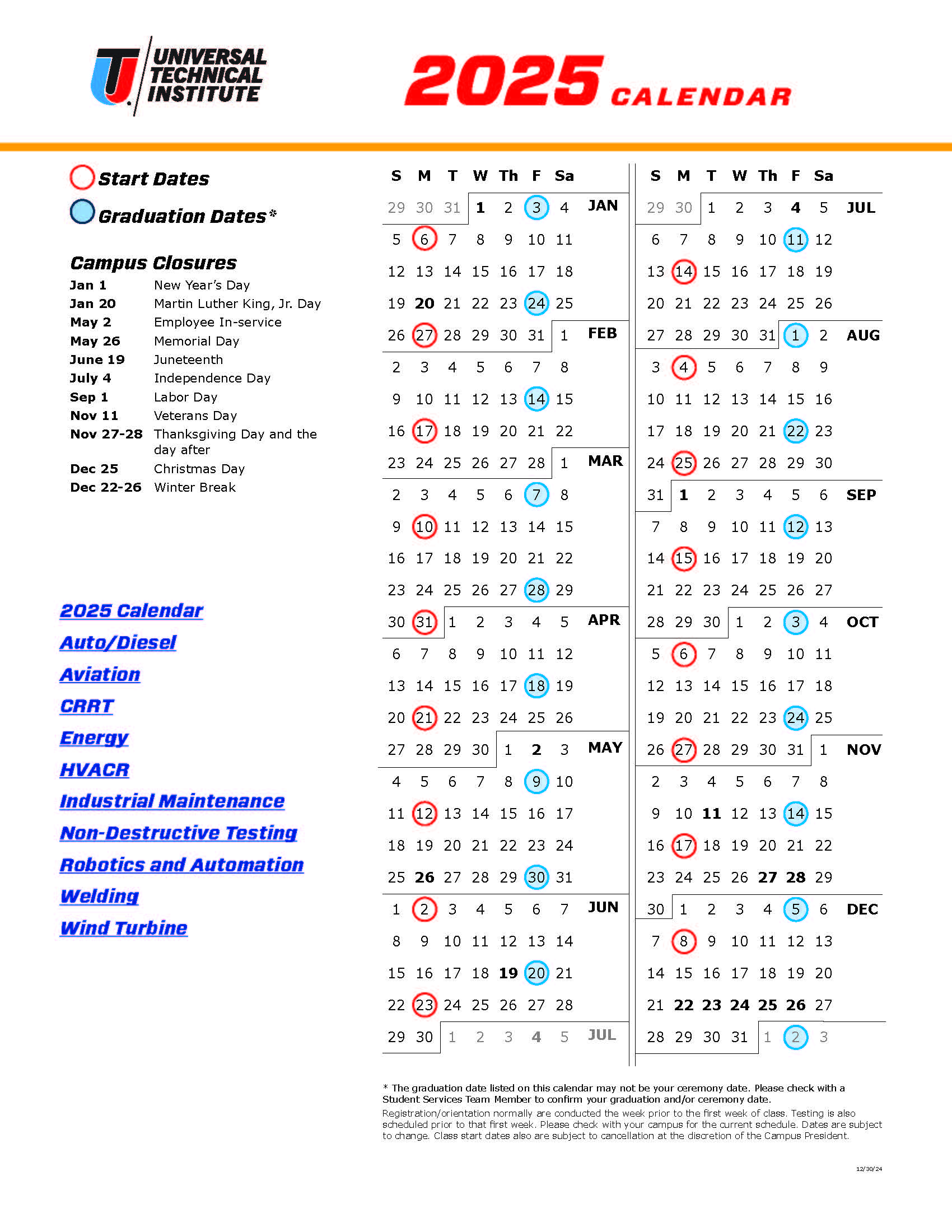 Course Calendar Welding 2025 Universal Technical Institute